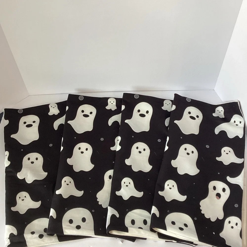 HALLOWEEN: set of 4 17”x17” ghost fabric pillow covers